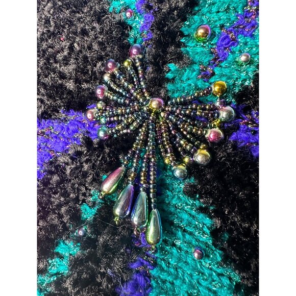 Vintage Jaclyn Smith Beaded Sweater M Fuchsia Black Green Purple Acrylic Nylon - Picture 4 of 11